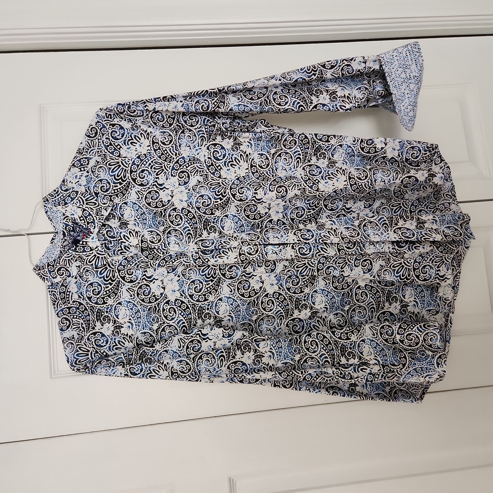 Robert Graham white & blue dress shirt w/ flip-up cuff - XL **free shipping***